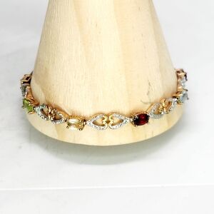 PAJ BB Gold Tone Gemstone Cz Love Heart Tennis Bracelet Valentine Amethyst 8"